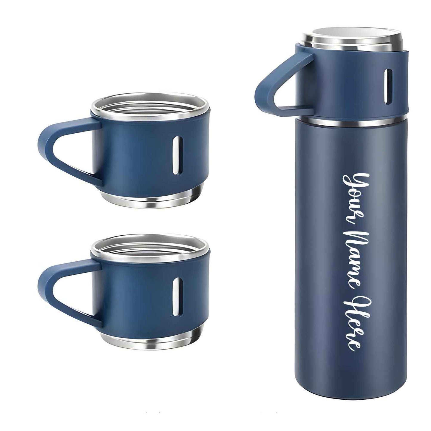 Customized Stainless Steel Vacuum Flask Set with 3 Cups – 500ML | Personalized Name Bottle Gift Combo for Boyfriend, Girlfriend, Employee