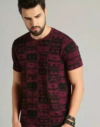 Stylish Maroon Cotton Blend Tshirt For Men