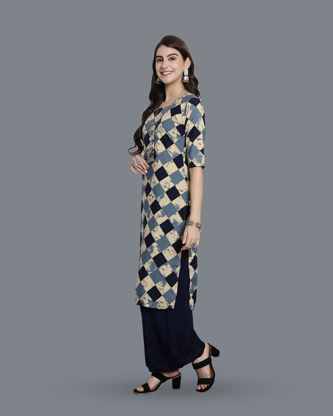 Cloudy Blue Block Printed Kurta 