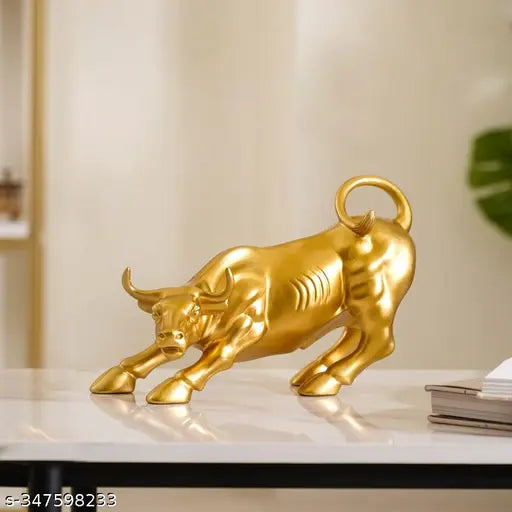 Kraphy Resin Geometric Statue Golden Bull Sculpture Ornament Abstract Animal Figurines  (Gold) Pack of 1 