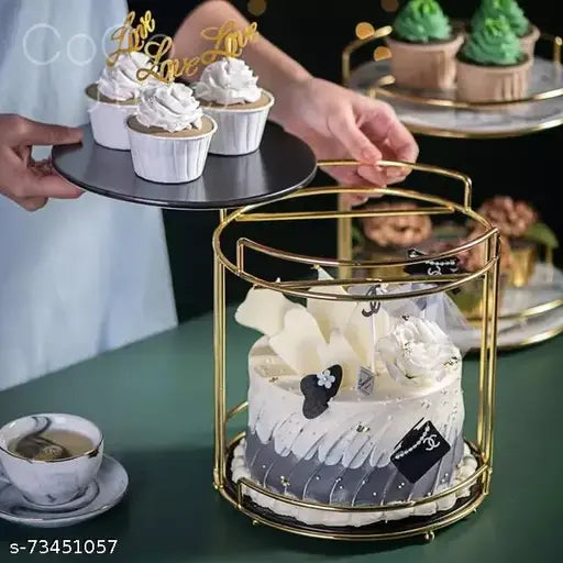 Kraphy Plate Double Cake Stand Wedding Dessert Table Display Shelf Storage Tray Metal Tray Cake Stands ( : Black, Size : 215X215X23Cm Round) 