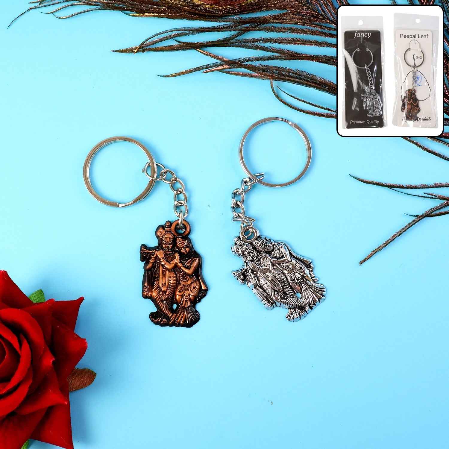 Radha Krishna Metal Keychain Set (2 Pc Mix Design)