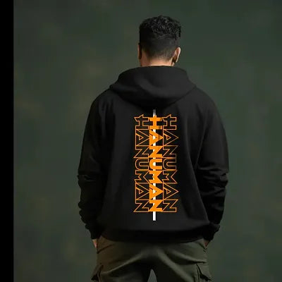 Elegant Black Wool Printed Long Sleeves Hoodies