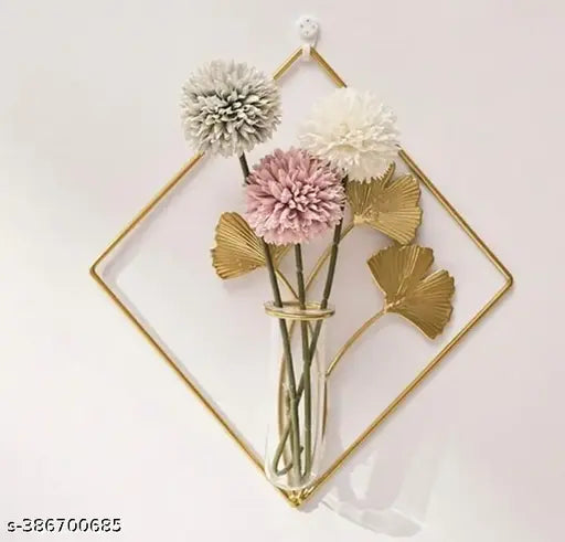 Kraphy Gold Wall Vase Hanging Geometric Metal Vase Hydroponic Planter Wall Mounted Glass Tube Bud Vase Decorative for Centerpieces Wedding Decoration 