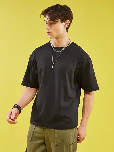 Reliable Black Cotton Blend Printed Round Neck OverSized T-Shirt For Men