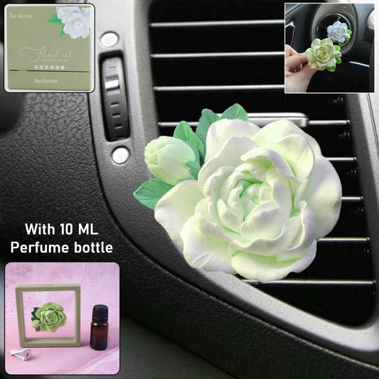 Elegant Rose Flower Car Air Freshener Clip for AC Vent with Perfume Bottle 10ML(1 Pc)