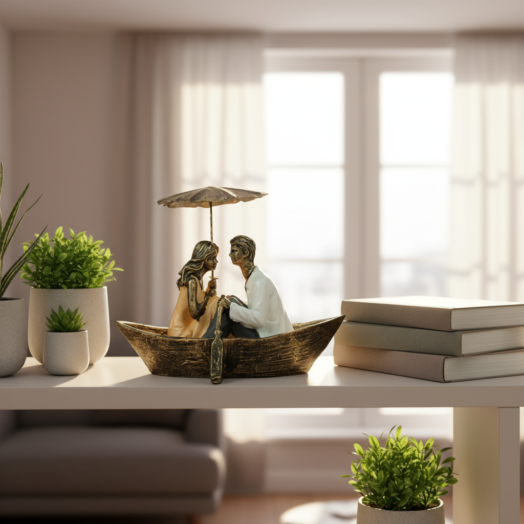 Romantic Boat Couple Showpiece for Valentines Day Gift to Wife Husband Boyfriend Girlfriend - Couple Showpiece for Gift, Multicolor