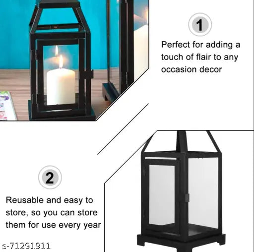 Clear Glass and Iron Classic Style Lantern Candle Holder 12 Inch High with Pillar Candle 