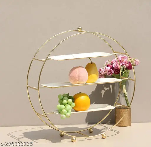 Kraphy Buffet Server Catering Decorative Item Snacks Organiser with Gold Stand and White Plates 