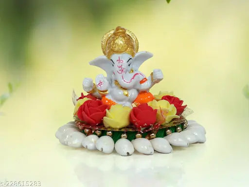 Crafonic Ganesha Idol for Home Décor|Car Dashboard Showpiece|Ganpati décor Decorative Gift (Multicoloured) | Height-7.6cm (Pagdi Ganesha)