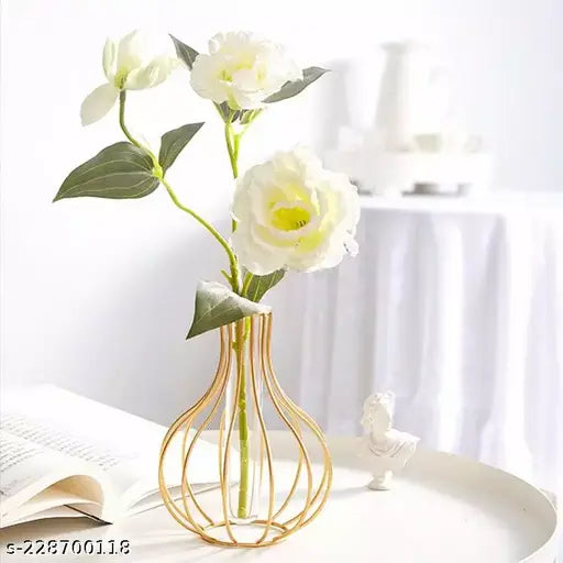 Kraphy Metallic Flower Vase |Test Tube Glass Vase for Hydroponic Plant | Modern Home Décor Vase | Vase for Home, Centerpiece, Flower Vase for Décor | Set of 1 (Metallic Vase Golden) 