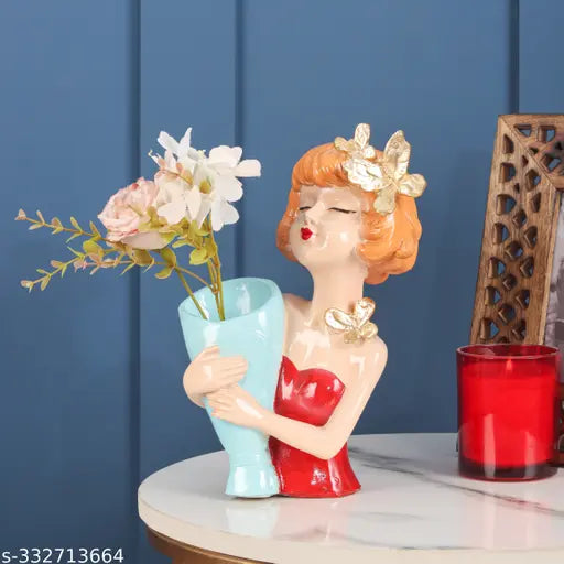 Kraphy Polyresin Girl Doll Statue Pot Vase Human Figurine Decorative Showpiece Polyresin Multicolor 