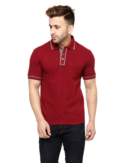 Maroon/Steel Grey Half Sleeves  Polo T-Shirt