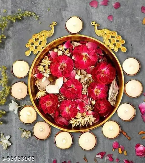 Kraphy Metal Attractive Traditional urli bowl-Decorative Lotus Design - Home Decor Showpiece 