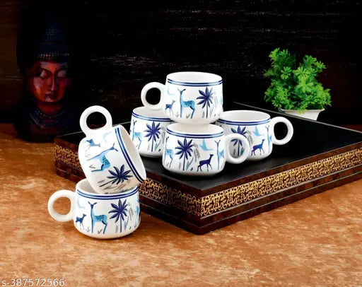 Kraphy Jaipuri Design Tea Coffee Mug Set of 6 Ceramic Mugs 