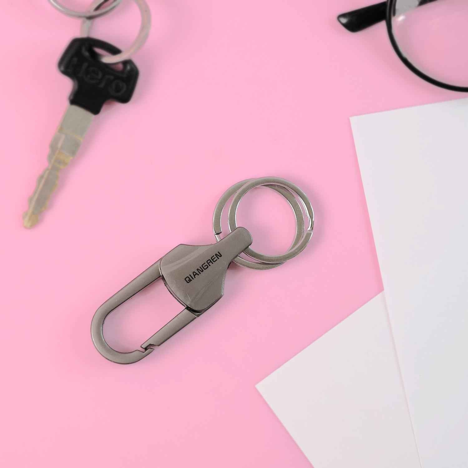 Premium Metal Keychain Carabiner Clip Hook with Dual Key Rings (1 Pc)