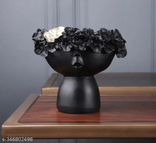 Kraphy Black Female Lady Head Face Home Decoration Resin Vase 