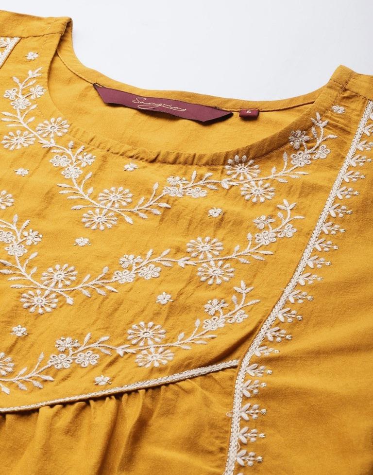 Mustard Embroidered Short Top 