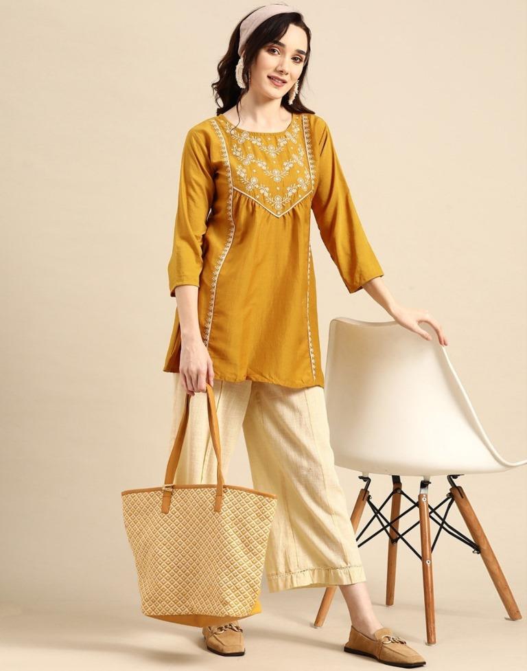 Mustard Embroidered Short Top 