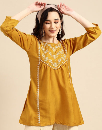 Mustard Embroidered Short Top 