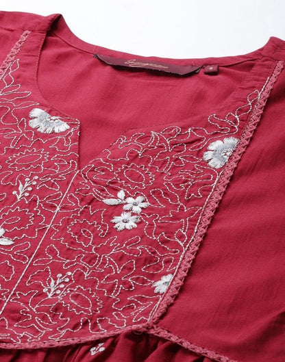 Maroon Embroidered Short Top 