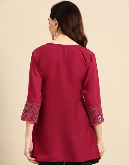 Maroon Embroidered Short Top 