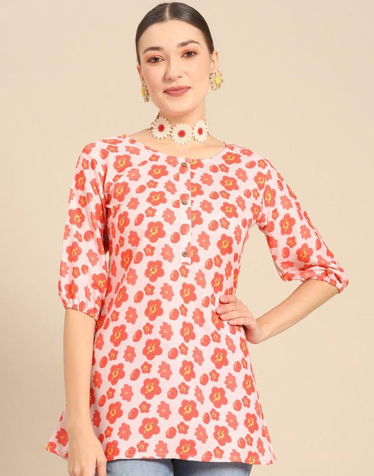 Orange Floral Printed Top 