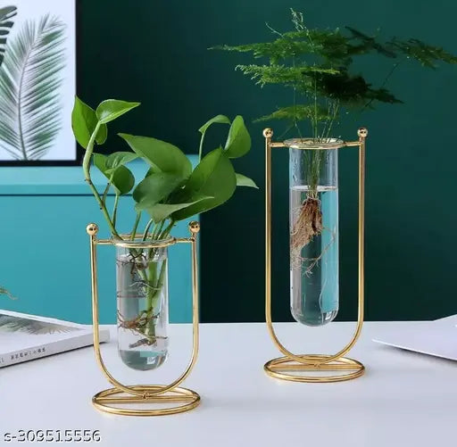 Kraphy Desktop Glass Planter Hydroponics Vase Glass Propagation Station Table Top (Set of 2) 