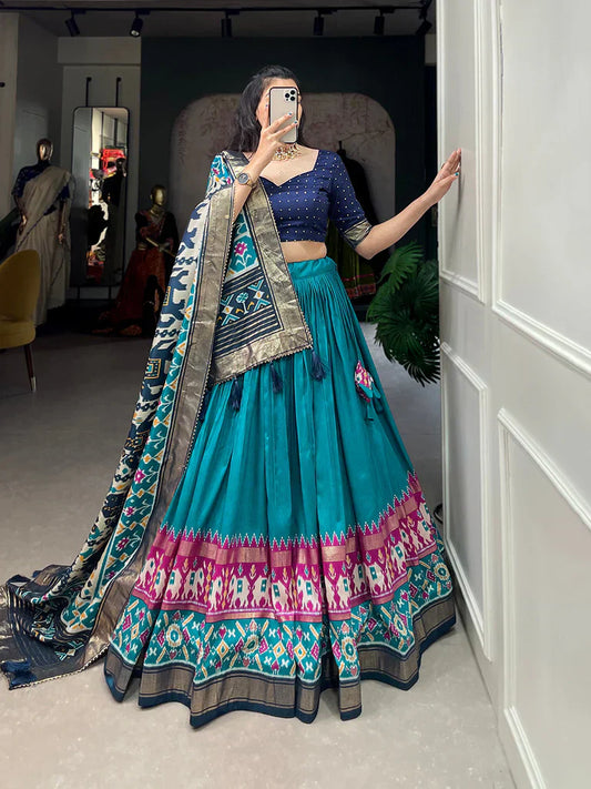 MULTI COLOR DOLA SILK DIGITAL PRINTED LEHENGA CHOLI