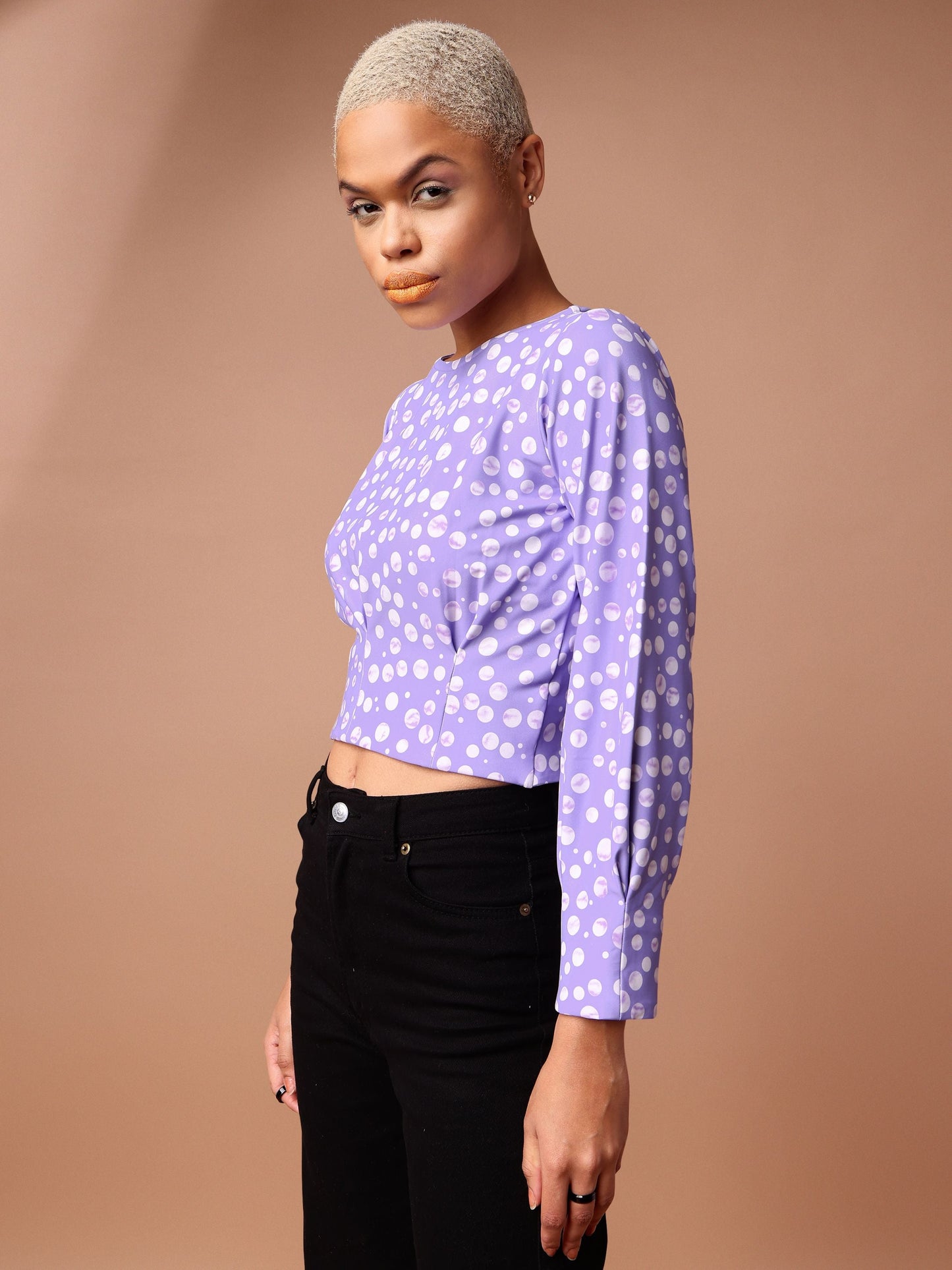 Lavender Boat Neck Crop Top For Women 