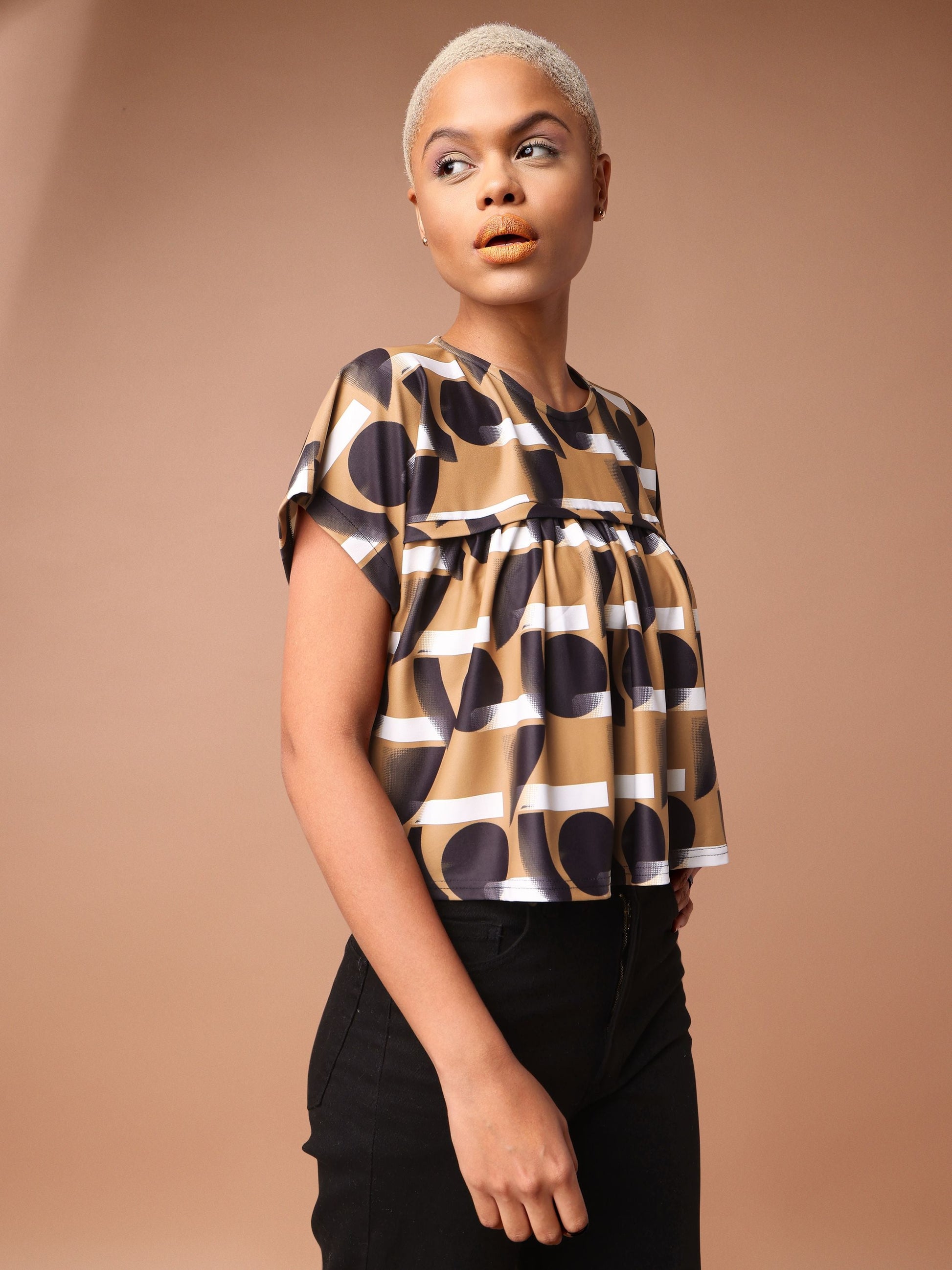 Brown Ruched Top For Women 