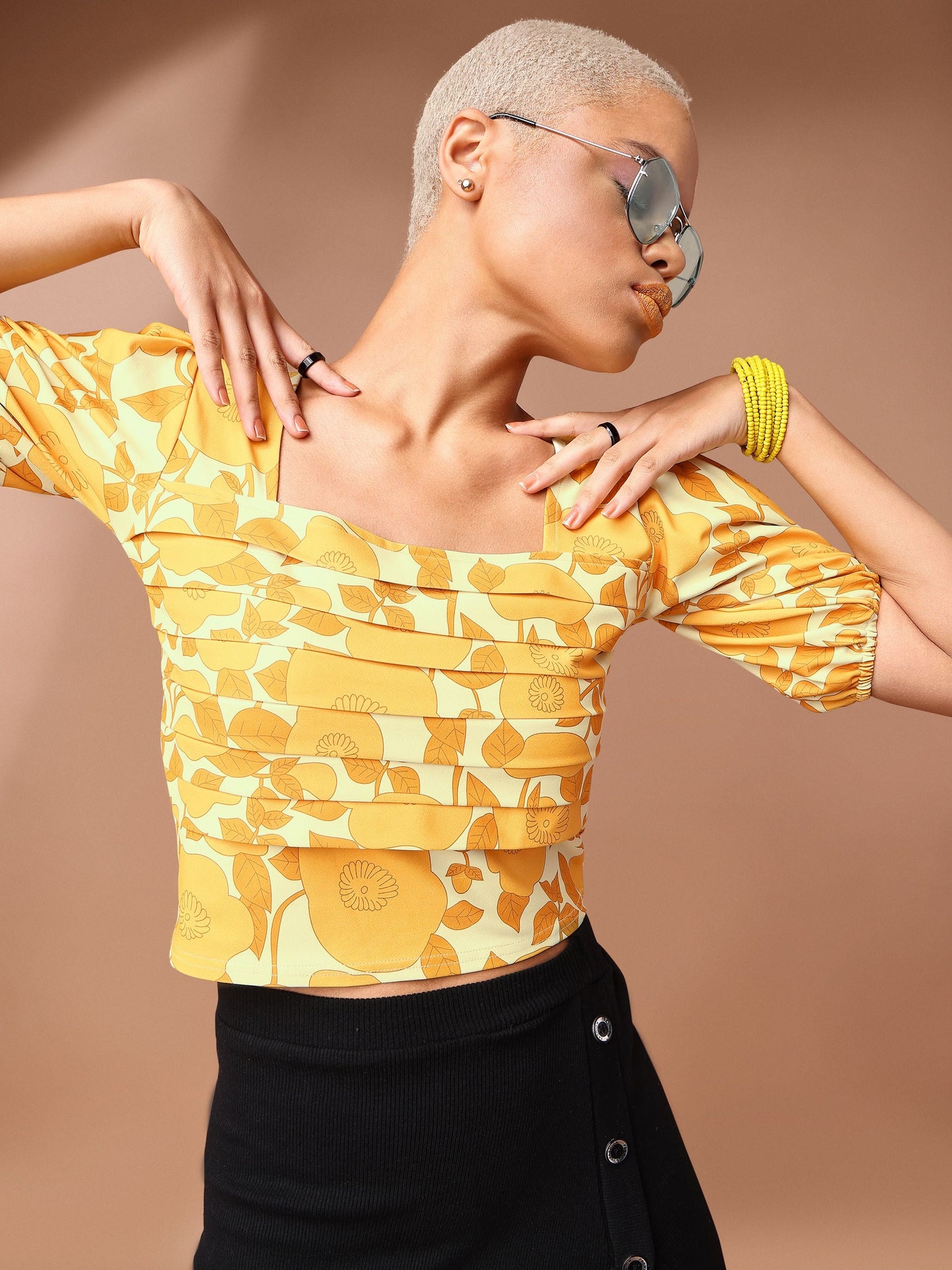 Yellow Square Neck Crop Top For Women