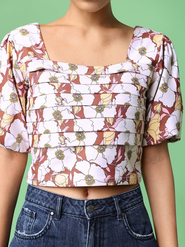 Brown Square Neck Crop Top For Women 