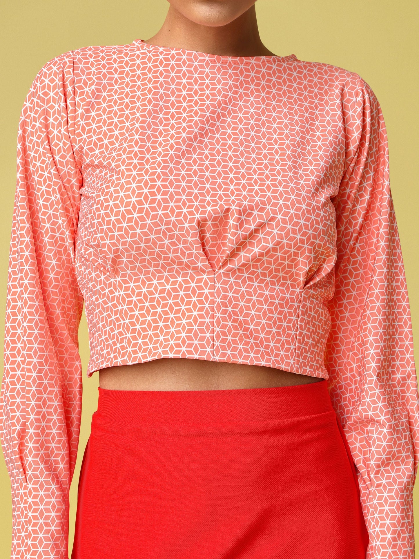 Peach Boat Neck Crop Top For Women 