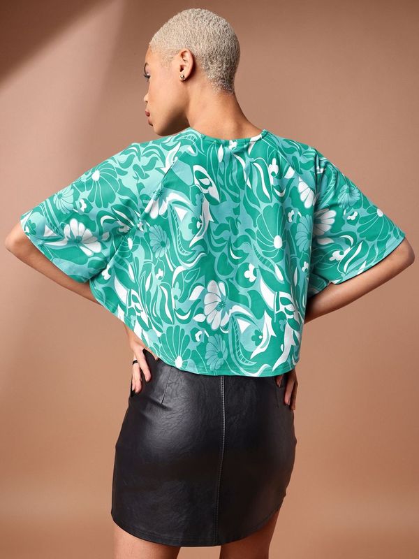 Green Round Neck Crop Top For Women 