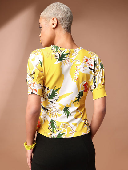 Wrap Style Floral Yellow Top