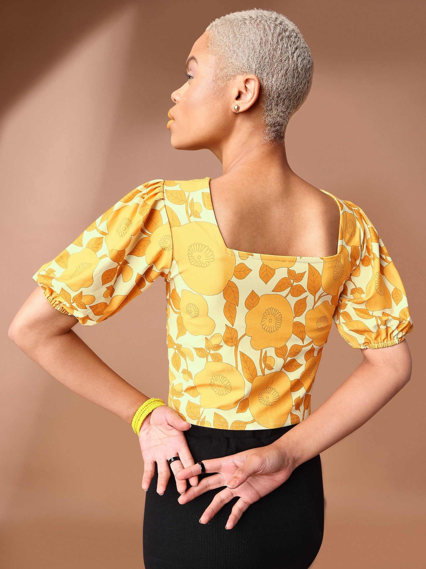 Yellow Square Neck Crop Top For Women