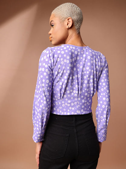 Lavender Boat Neck Crop Top For Women 