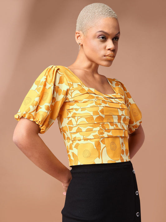 Yellow Square Neck Crop Top For Women