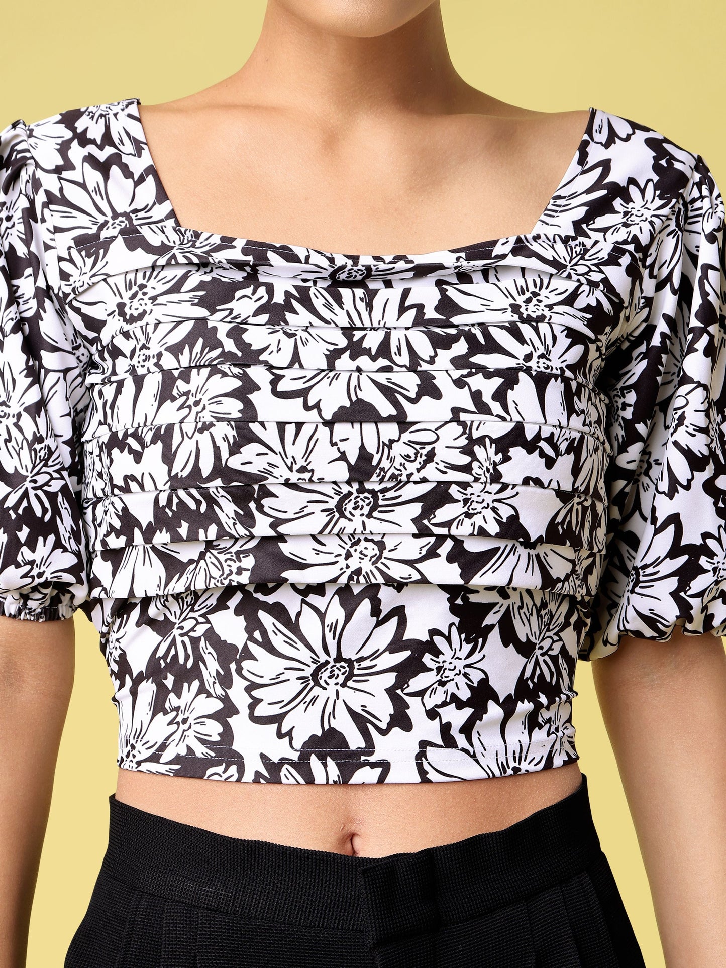 Black Square Neck Crop Top For Women 