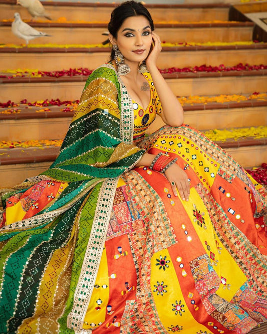 MULTI COLOR SOFT BUTTER SILK DIGITAL PRINTED LEHENGA CHOLI