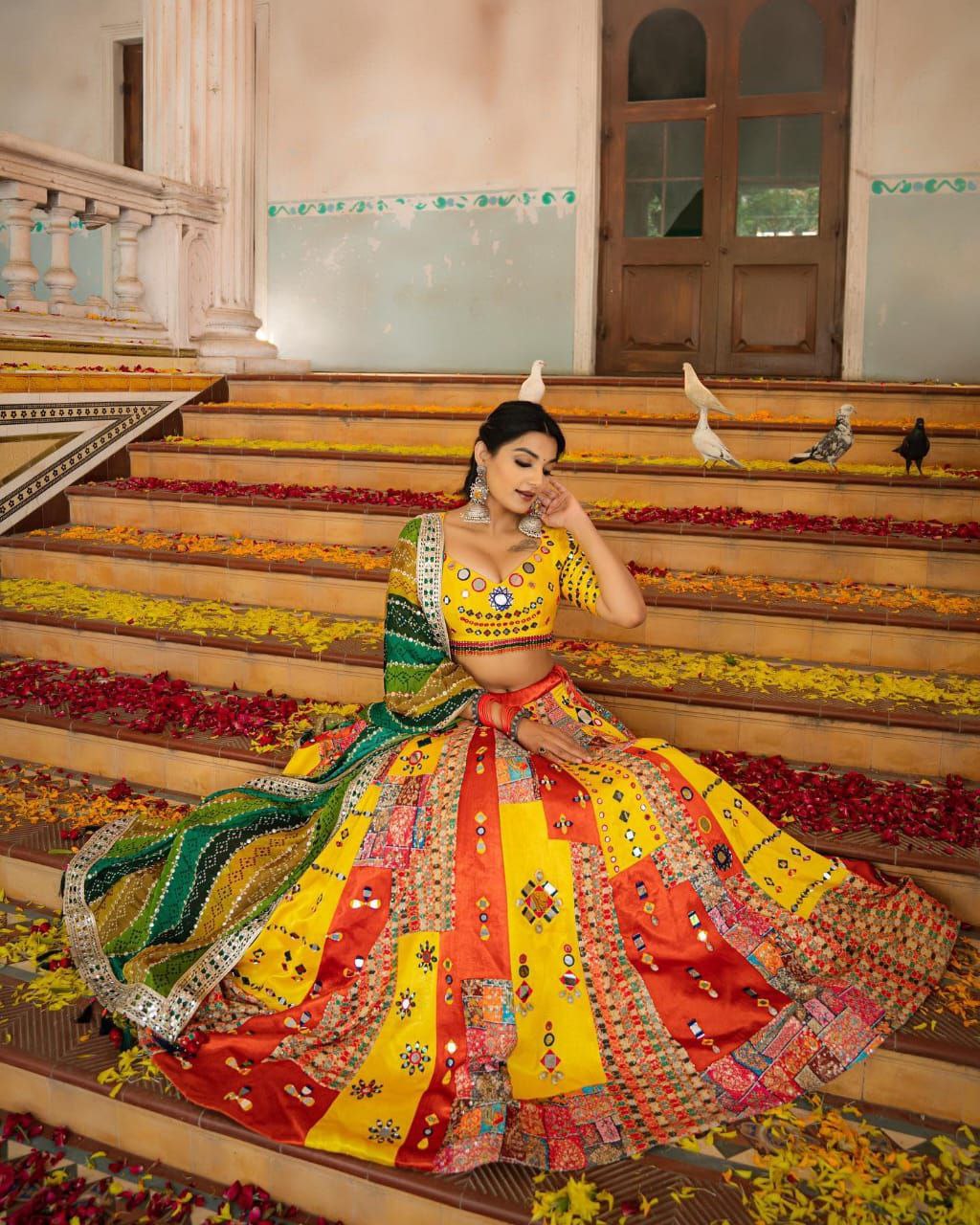 MULTI COLOR SOFT BUTTER SILK DIGITAL PRINTED LEHENGA CHOLI