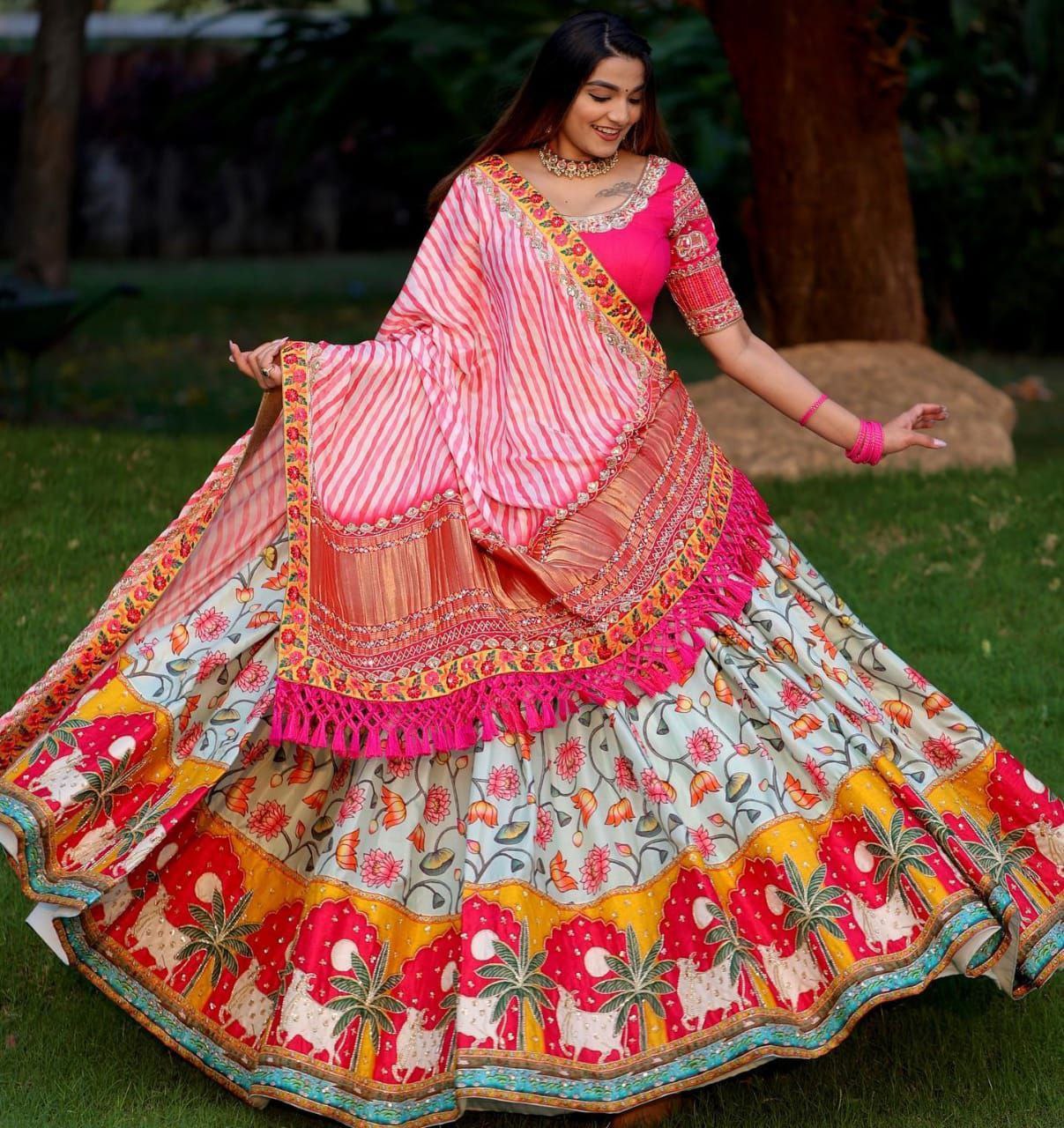 Multi Color Soft Butter Silk Digital Printed Lehenga Choli