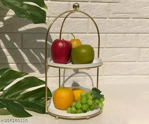 Kraphy Metal cup cake 2 tier White and gold multipurpuse serving stand perfect for wedding parties and special occasion 