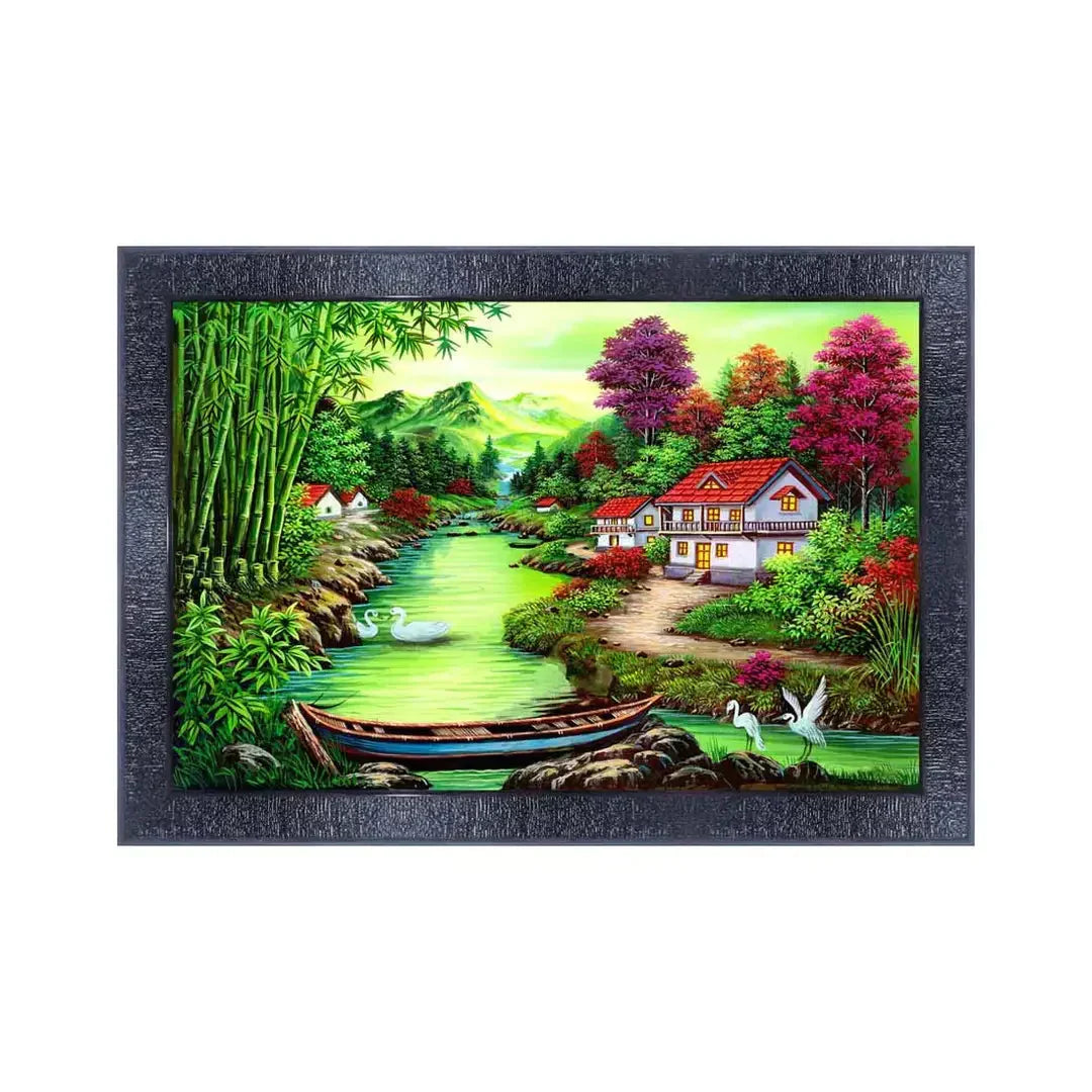 pnf Landscape hand painting scenery art Wood Frames with Acrylic Sheet (Glass) 16851-(10 * 14inch,Multicolour,Synthetic) 