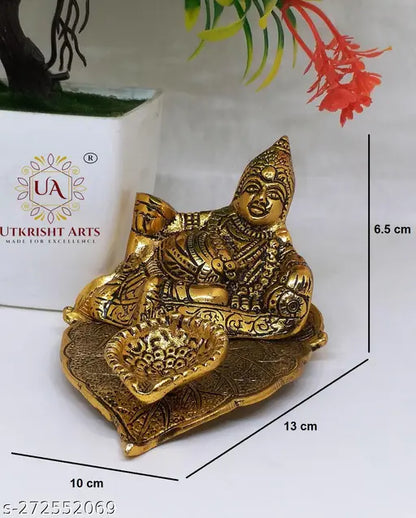 Metal Kuber Statue with Deepam Oil lamp for Good Luck, Vastu Prosperity and Wealth|Kuber Deepak |Kubera Diya Murti for Temple Decor|Kubera Vilakku|Religious Idol Home Decor and Pooja Article