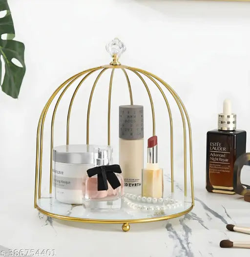 Kraphy Metal Perfume Organizer 1 Tier With Mirror Base And Beautiful Gold 