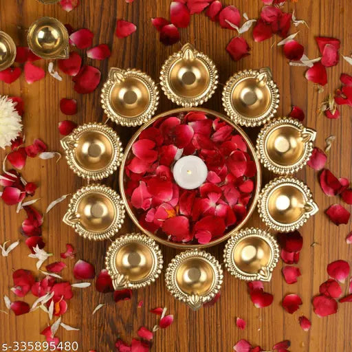 Kraphy Diya Shape Flower Decorative Urli Bowl for Home Handcrafted Bowl for Floating Flowers and Tea Light Candles Home,Office and Table Decor| Diwali Decoration Items, Metal, Gold 