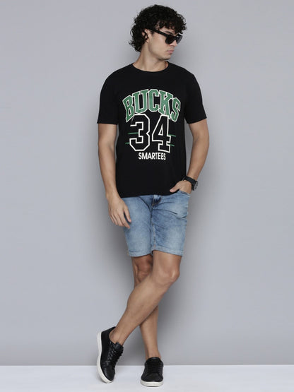 Stylish Black Cotton Blend Printed Tees For Men 