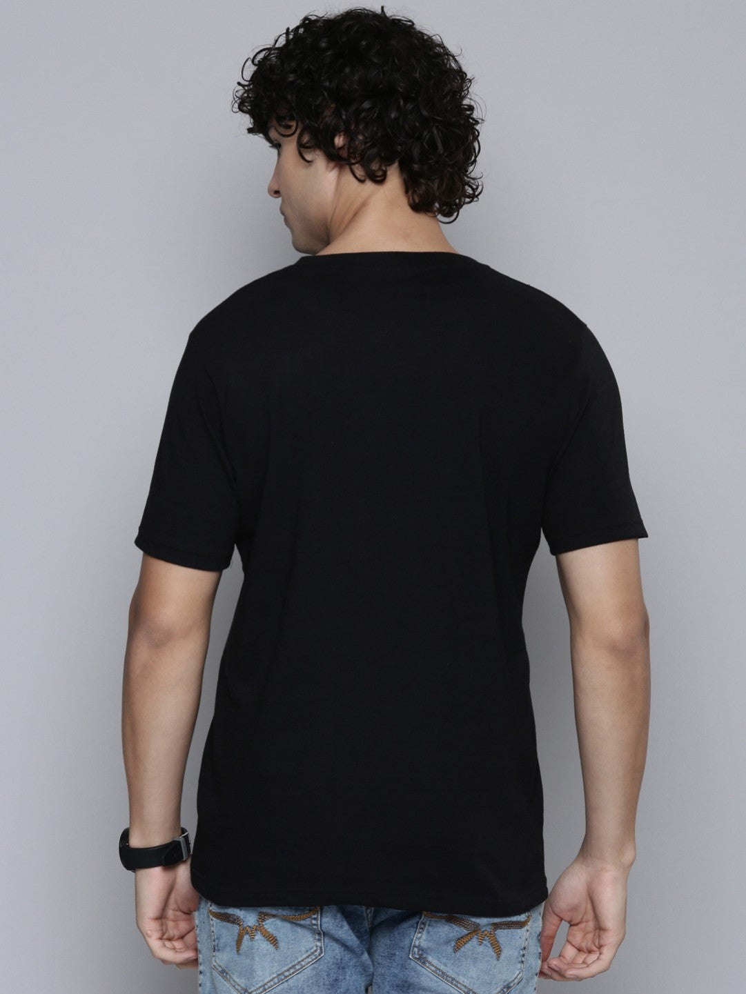 Stylish Black Cotton Blend Printed Tees For Men 